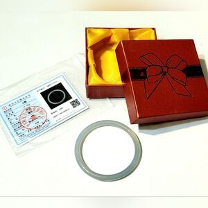 Authentic GrayJadeite Bangle Bracelet 13.52g w/ Identification Certificate 2.5"